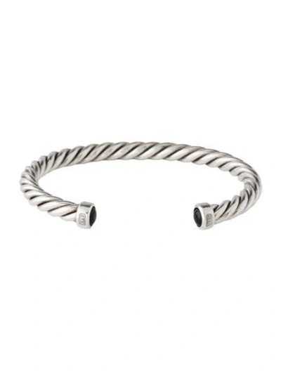 Pre-owned David Yurman Onyx Cable Cuff Bracelet, 7.25" In Multicolor