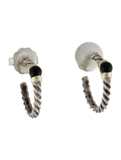 Pre-owned David Yurman Onyx Cable Hoop Earings In Multi
