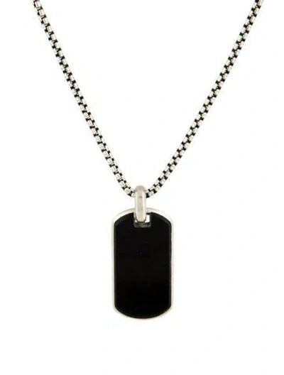 Pre-owned David Yurman Onyx Chevron Dog Tag Pendant Necklace, 22" In Multi
