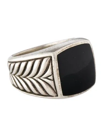 Pre-owned David Yurman Onyx Chevron Signet Ring In Multi