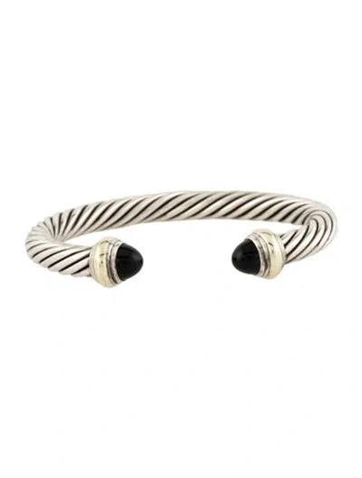 Pre-owned David Yurman Onyx Classic Cable Bracelet, 6.5" In Multi