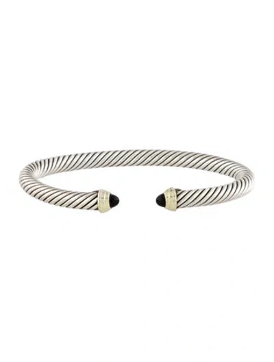 Pre-owned David Yurman Onyx Classic Cable Cuff Bracelet, 6" In Multi