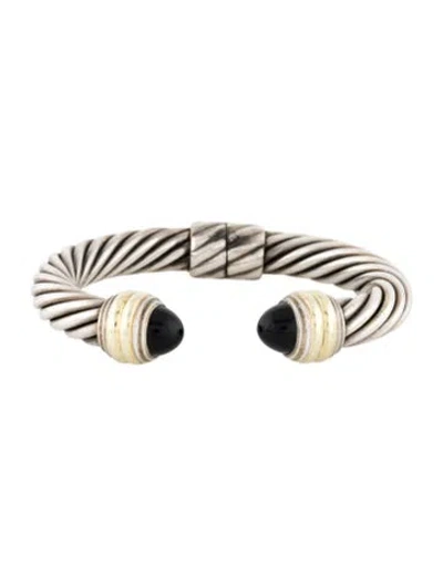 Pre-owned David Yurman Onyx Classic Cable Cuff Bracelet, 6.25" In Multi