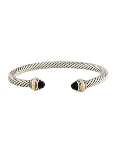 Pre-owned David Yurman Onyx Classic Cable Cuff Bracelet, 6.5" In Multi