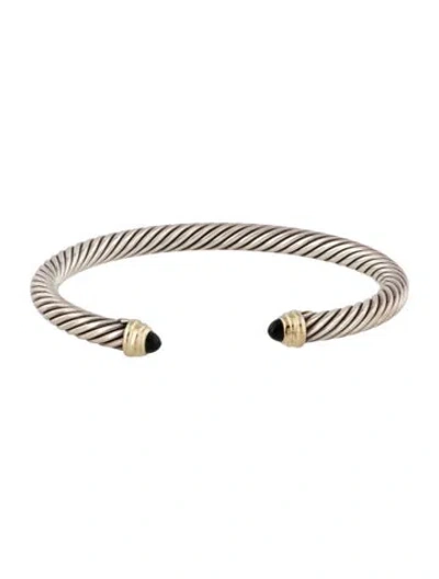 Pre-owned David Yurman Onyx Classic Cable Cuff Bracelet, 6.5" In Multi