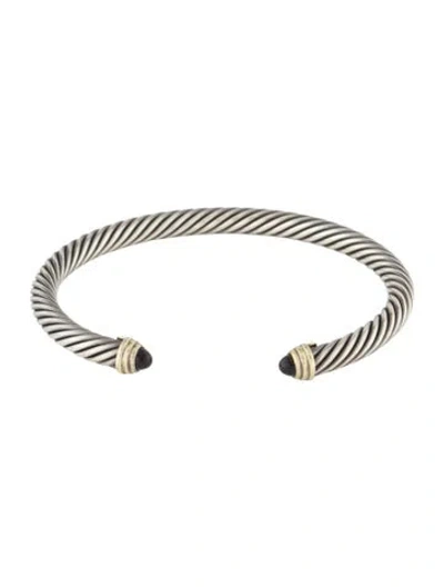 Pre-owned David Yurman Onyx Classic Cable Cuff Bracelet, 7" In Multi