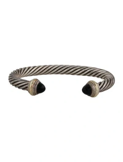 Pre-owned David Yurman Onyx Classic Cable Cuff Bracelet, 7" In Multicolor