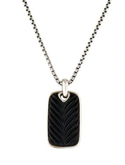 Pre-owned David Yurman Onyx Dog Tag Pendant Necklace, 22" In Multi
