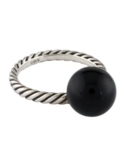Pre-owned David Yurman Onyx Elements Cable Ball Ring In Multi