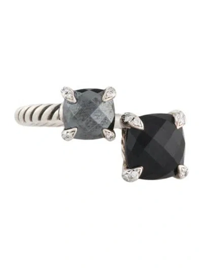 Pre-owned David Yurman Onyx, Hematine & Diamond Châtelaine Bypass Ring In Multi