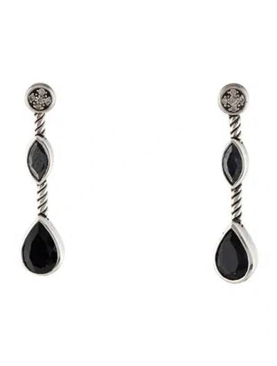 Pre-owned David Yurman Onyx, Hematite & Diamond Drop Earrings In Multi