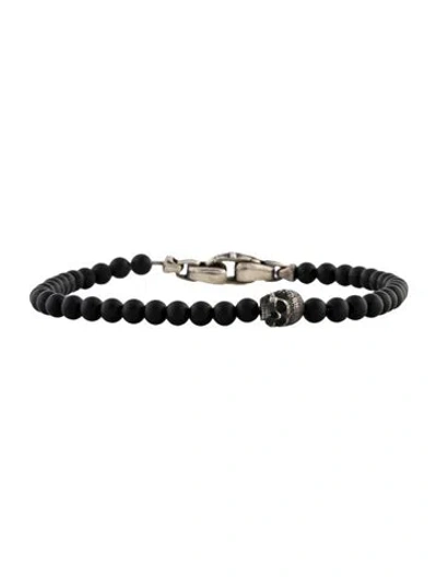 Pre-owned David Yurman Onyx Memento Mori Skull Station Bracelet, 7.75" In Multi