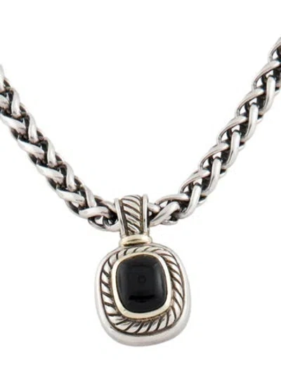 Pre-owned David Yurman Onyx Pendant Enhancer Necklace, 16" In Multi