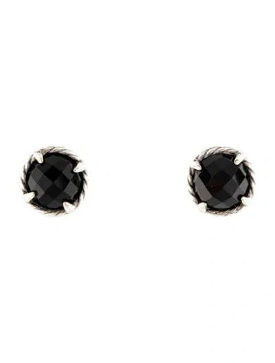 Pre-owned David Yurman Onyx Petite Chatelaine Stud Earrings In Multi