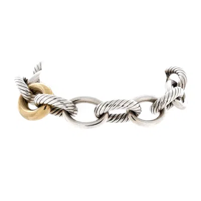 David Yurman Oval Link Bracelet Sterling Silver With 18k Yellow Gold Xl In Gray