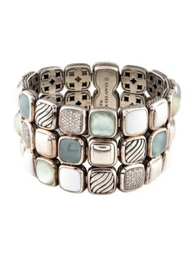 Pre-owned David Yurman Pave Diamond Three-row Cushion Chiclet Bracelet, 6.5" In Multi