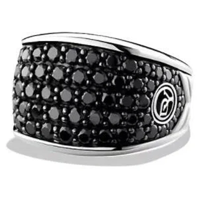 Pre-owned David Yurman Pave Three-sided Ring With Black Diamonds Chevron Ring