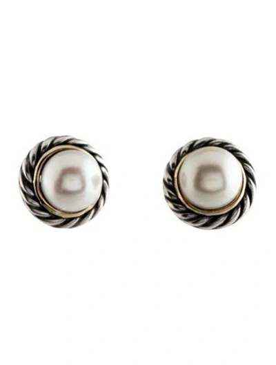 Pre-owned David Yurman Pearl Albion Stud Earrings In Multi