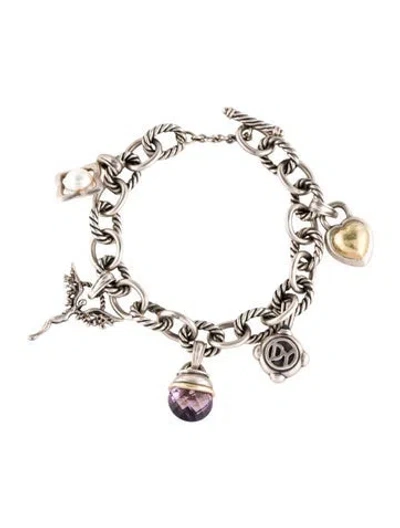 Pre-owned David Yurman Pearl & Amethyst Charm Bracelet, 6.75" In Multi