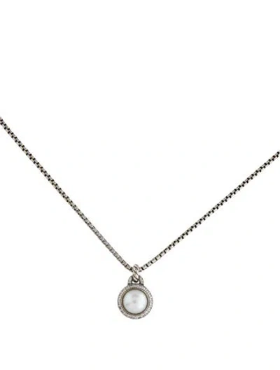 Pre-owned David Yurman Pearl & Diamond Albion Pendant Necklace, 17" In Multi