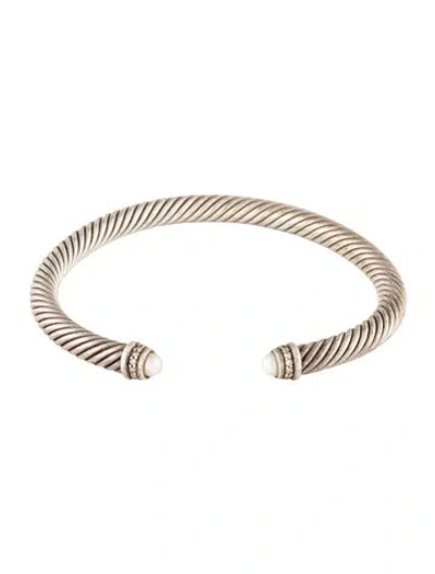 Pre-owned David Yurman Pearl & Diamond Cable Classic Cuff, 6.25" In Multi