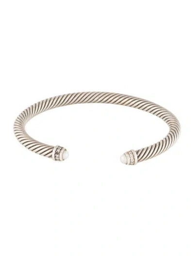 Pre-owned David Yurman Pearl & Diamond Cable Classic Cuff, 7" In Multi