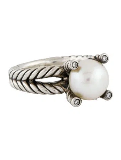 Pre-owned David Yurman Pearl & Diamond Cable Cocktail Ring In Multi