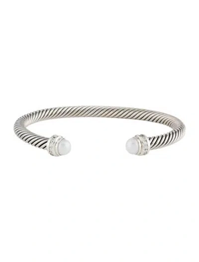 Pre-owned David Yurman Pearl & Diamond Cable Flex Cuff, 6.75" In Multi