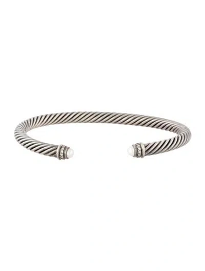 Pre-owned David Yurman Pearl & Diamond Classic Cable Bracelet, 7" In Multi