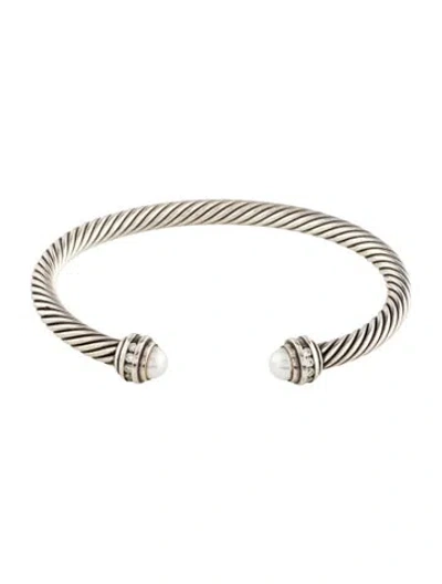 Pre-owned David Yurman Pearl & Diamond Classic Cable Bracelet, 7" In Multi