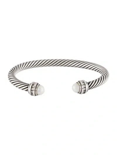 Pre-owned David Yurman Pearl & Diamond Classic Cable Cuff, 6" In Multi