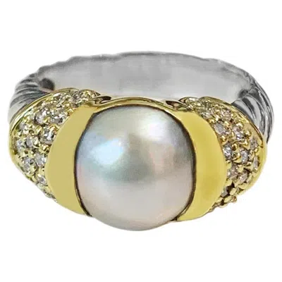 Pre-owned David Yurman Pearl & Diamond Cocktail Ring In Multi