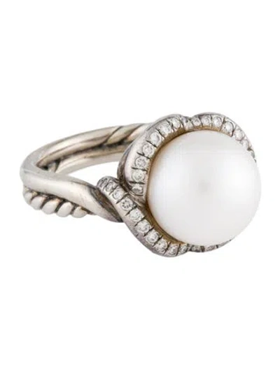 Pre-owned David Yurman Pearl & Diamond Continuance Cocktail Ring In Multicolor