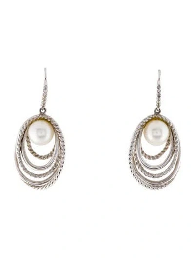Pre-owned David Yurman Pearl & Diamond Crossover Drop Earrings In Multi