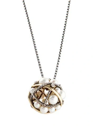 Pre-owned David Yurman Pearl & Diamond Crossover Large Cluster Pendant Necklace, 32" In Multi