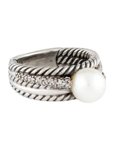 Pre-owned David Yurman Pearl & Diamond Crossover Ring In Multi