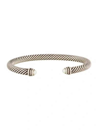 Pre-owned David Yurman Pearl & Diamond Cuff Bracelet, 6.25" In Multi