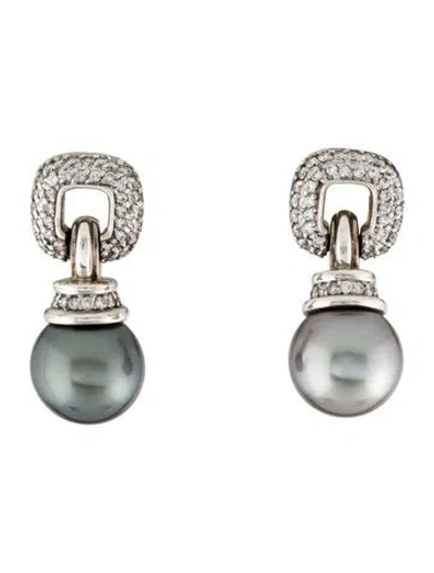 Pre-owned David Yurman Pearl & Diamond Drop Earrings In Multi