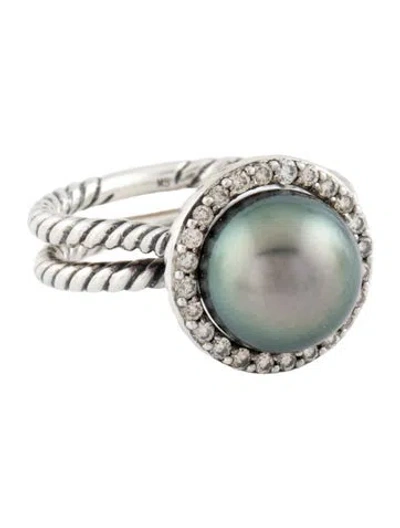 Pre-owned David Yurman Pearl & Diamond Halo Cable Ring In Multi