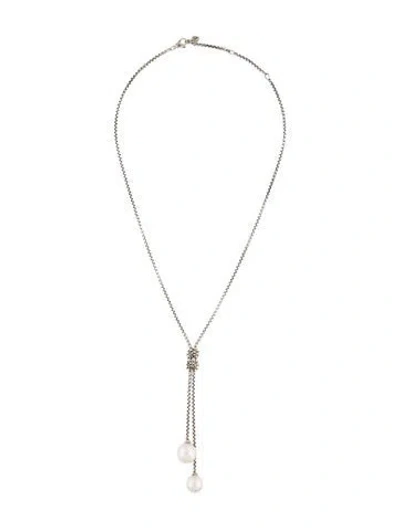 Pre-owned David Yurman Pearl & Diamond Knot Necklace, 18" In Multi