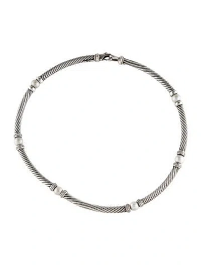 Pre-owned David Yurman Pearl & Diamond Metro Collar Necklace, 15.5" In Multi