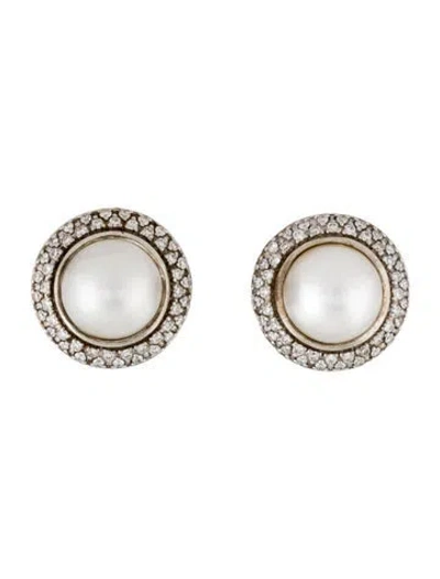 Pre-owned David Yurman Pearl & Diamond Moonlight Ice Cerise Earrings In Multi