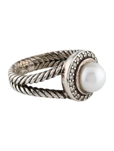 Pre-owned David Yurman Pearl & Diamond Petite Cerise Cocktail Ring In Multi