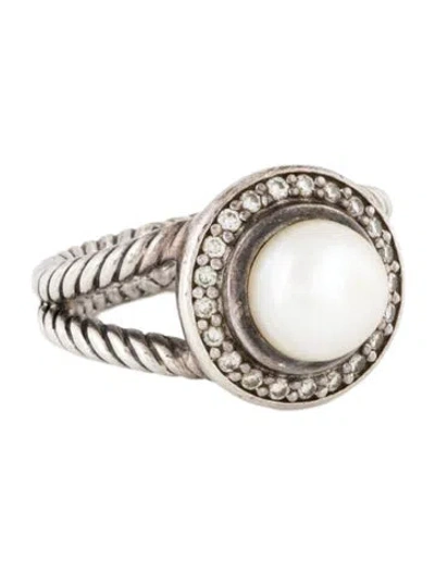 Pre-owned David Yurman Pearl & Diamond Petite Cerise Cocktail Ring In Multi