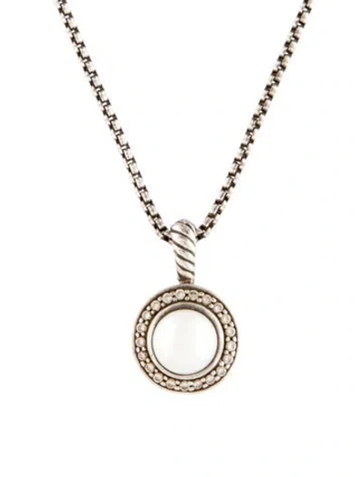 Pre-owned David Yurman Pearl & Diamond Petite Cerise Pendant Necklace, 17" In Multi