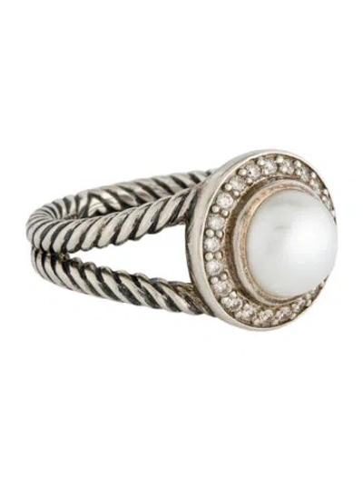 Pre-owned David Yurman Pearl & Diamond Petite Cerise Ring In Multi