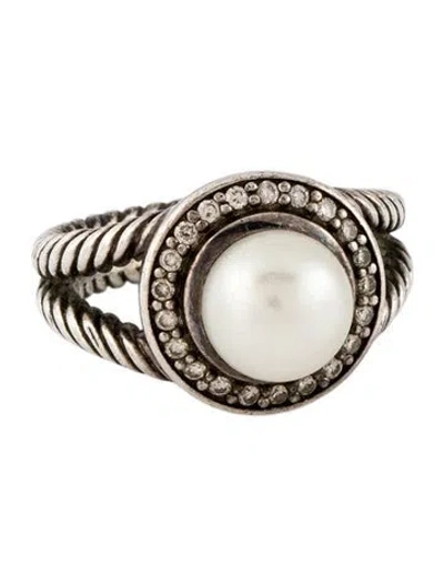 Pre-owned David Yurman Pearl & Diamond Petite Cerise Ring In Multi