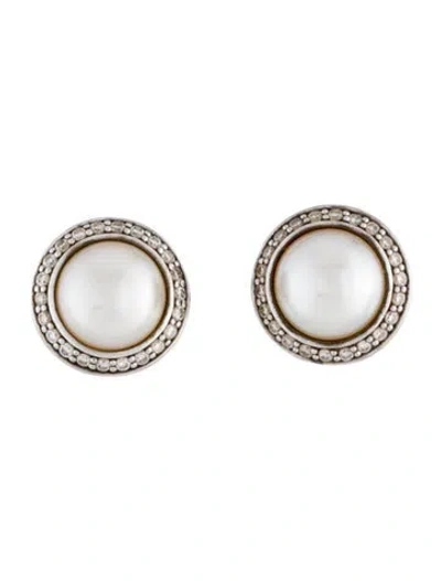 Pre-owned David Yurman Pearl & Diamond Petite Cerise Studs In Multi