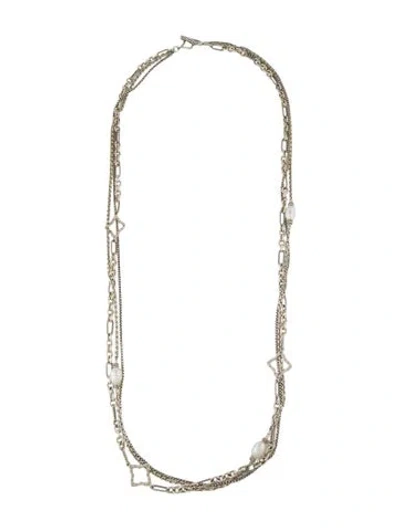 Pre-owned David Yurman Pearl & Diamond Quatrefoil Multistrand Necklace, 32.5"