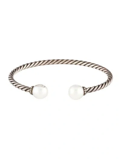 Pre-owned David Yurman Pearl & Diamond Solari Cuff, 6.5" In Multicolor